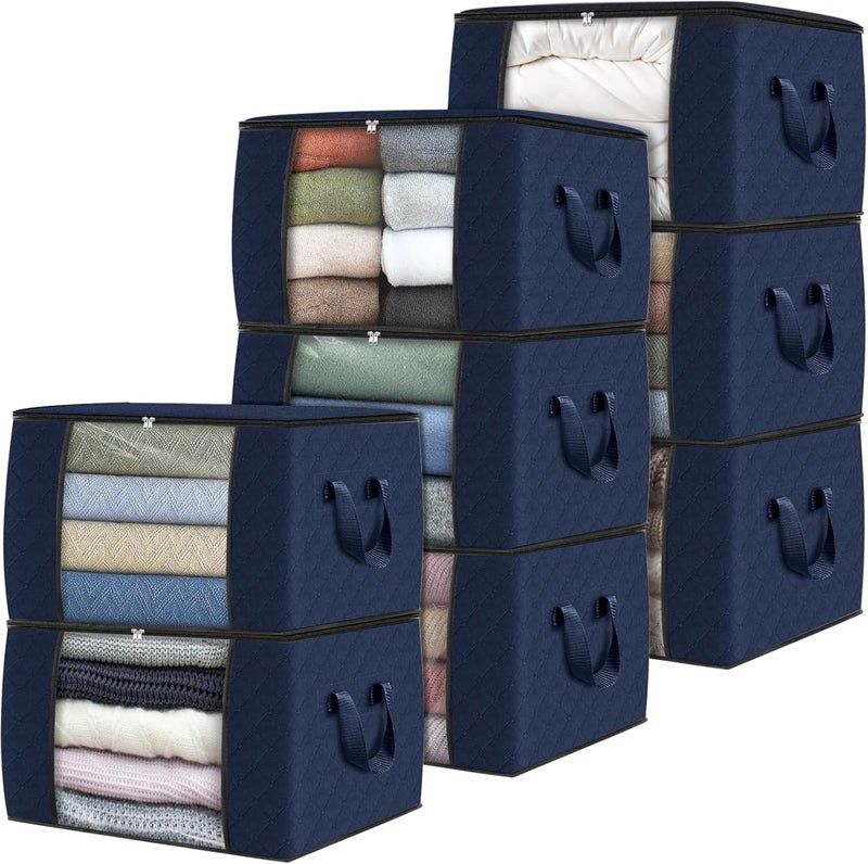Fab totes Modern color selections 8 Pack Clothes Storage, Foldable Blanket Storage Bags, Storage Containers for Organizing Bedroom, Closet, Clothing, Comforter, Organization and Storage with Lids and Handle, Blue Minimal design - Image 1