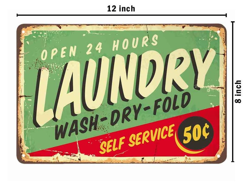 AOYEGO Laundry Tin Sign,Self Service Wash Dry Fold Vintage Metal Tin Signs for Cafes Bars Pubs Shop Wall Decorative Funny Retro Signs for Men Women 8x12 Inch - Image 2