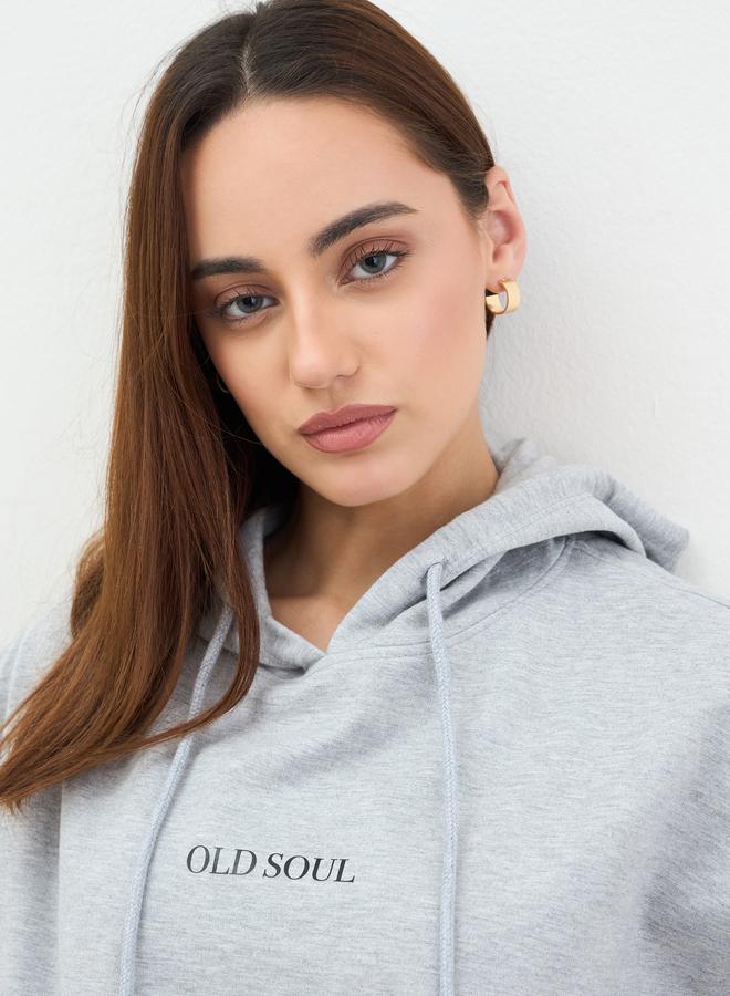 Styli Grey Graphic Print Longline Hoodie - Image 3
