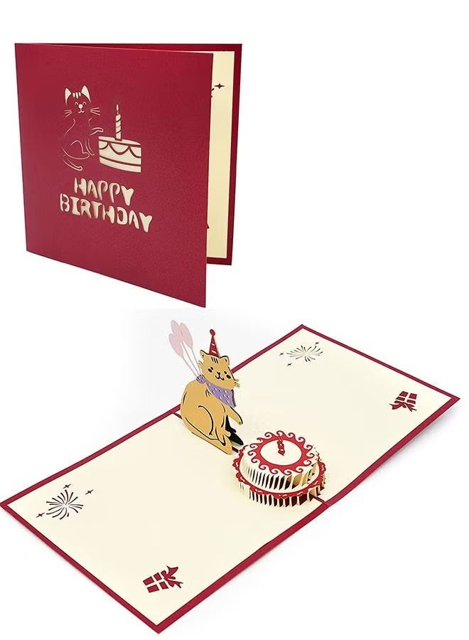 3D Cat Design Birthday Cake Cards,Paper Pop Up Birthday Cards, Funny Birthday Gifts,Handmade Greeting Cards for Cat Lovers, Greeting Cards for Mother's Day,Teacher's Day, Anniversary - Image 1