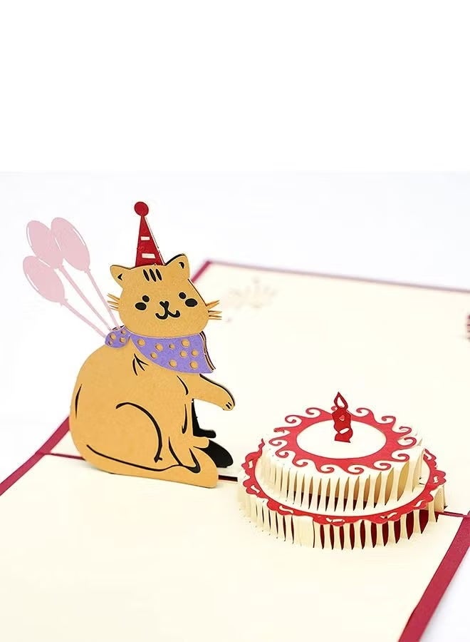 3D Cat Design Birthday Cake Cards,Paper Pop Up Birthday Cards, Funny Birthday Gifts,Handmade Greeting Cards for Cat Lovers, Greeting Cards for Mother's Day,Teacher's Day, Anniversary - Image 3