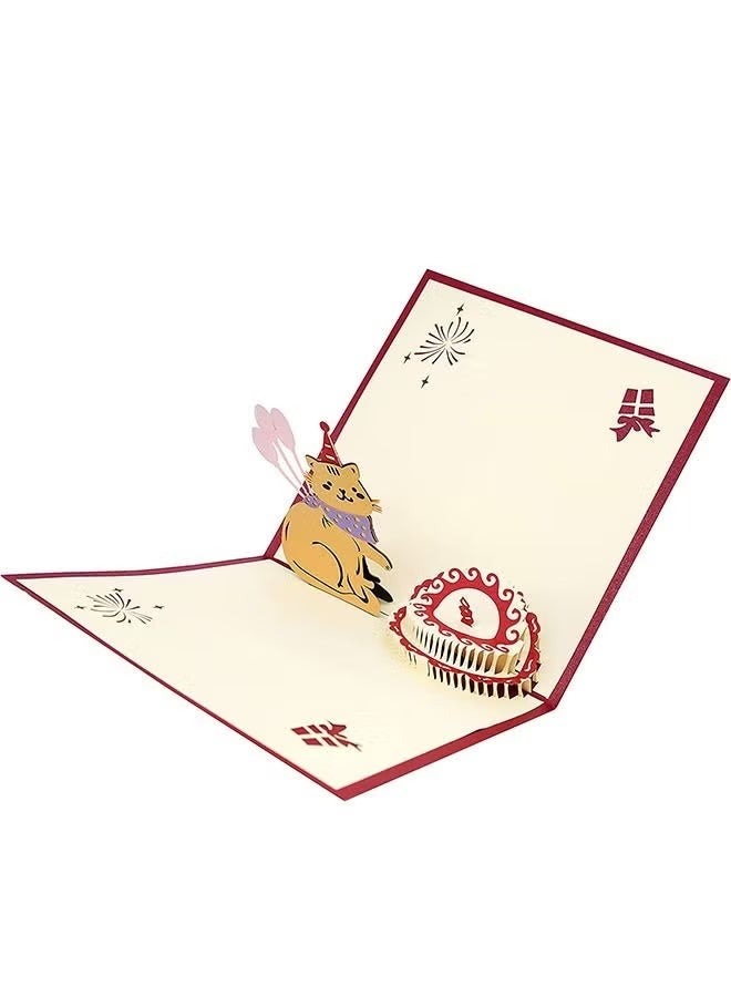 3D Cat Design Birthday Cake Cards,Paper Pop Up Birthday Cards, Funny Birthday Gifts,Handmade Greeting Cards for Cat Lovers, Greeting Cards for Mother's Day,Teacher's Day, Anniversary - Image 2