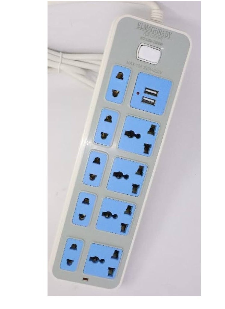 Generic Electricity Subscriber - 8 Ports - 2Usb  Max 2500w- 10A White  - Image 4