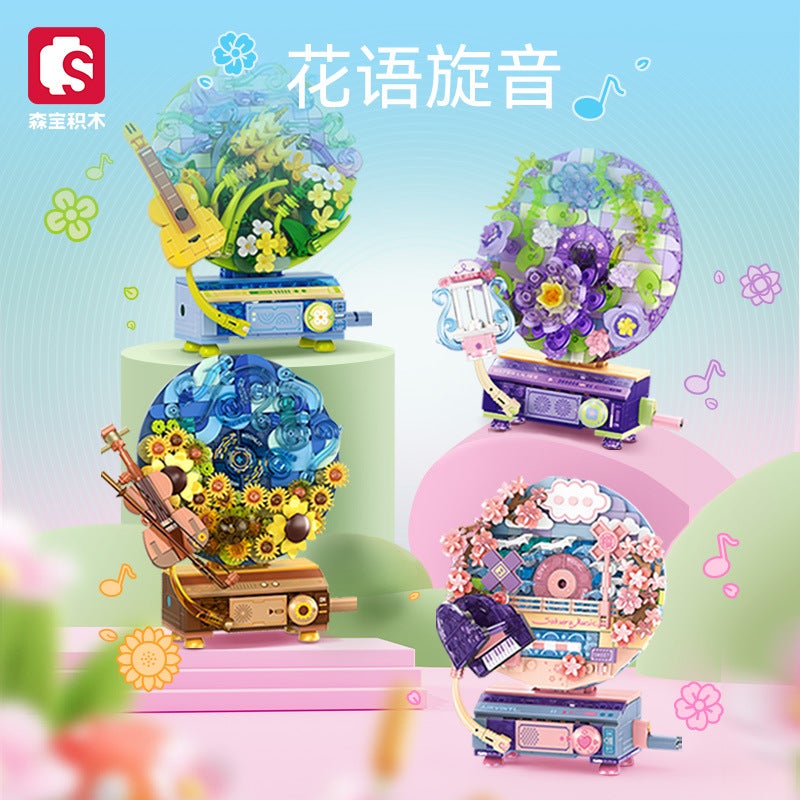 Senbao Building Blocks Flower Language Phonograph 611097-100 Children'S Assembly Educational Diy Toy Gift - Image 2