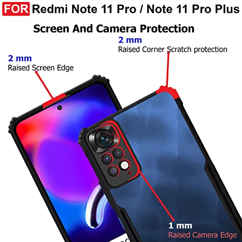 CEDO Backcover for Redmi Note 11 Pro/Note 11 Pro+ Plus | Camera Protection Shockproof Bumper-Edge | Acrylic Crystal Clear 360 Degree Protection TPU+PC | Transparent Eagle Back Case Cover (Black) - Image 4