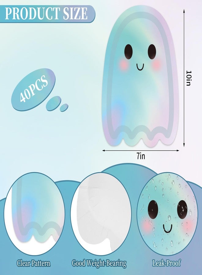 Whaline أطباق ورقية شبح هالوين من واهلين 40 قطعة لامعة لطيفة للاستخدام مرة واحدة، أدوات مائدة لحفلة هالوين، زينة لطاولة عيد الميلاد أو حفلة استقبال المولود - Image 2