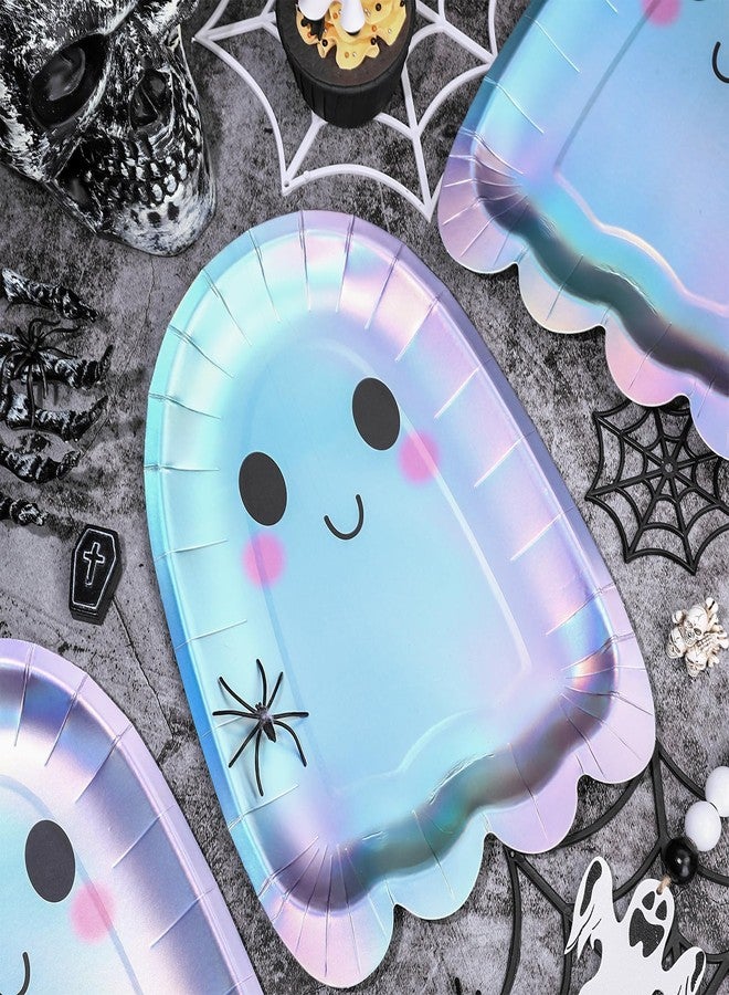 Whaline أطباق ورقية شبح هالوين من واهلين 40 قطعة لامعة لطيفة للاستخدام مرة واحدة، أدوات مائدة لحفلة هالوين، زينة لطاولة عيد الميلاد أو حفلة استقبال المولود - Image 5