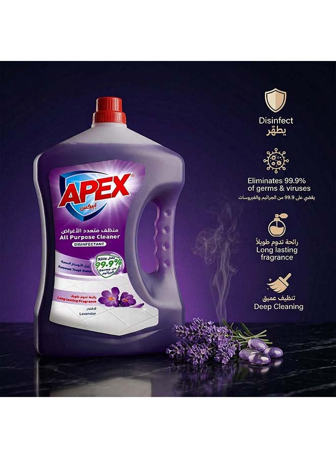 APEX منظف متعدد الاستخدامات من أبكس، سائل تنظيف الأرضيات والأسطح المتعددة مع تركيبة مطهرة للنظافة الصحية، يزيل البقع الصعبة، عطر طويل الأمد، لافندر، حزمة ترويجية 2 × 3 لتر، 6 لتر - Image 2