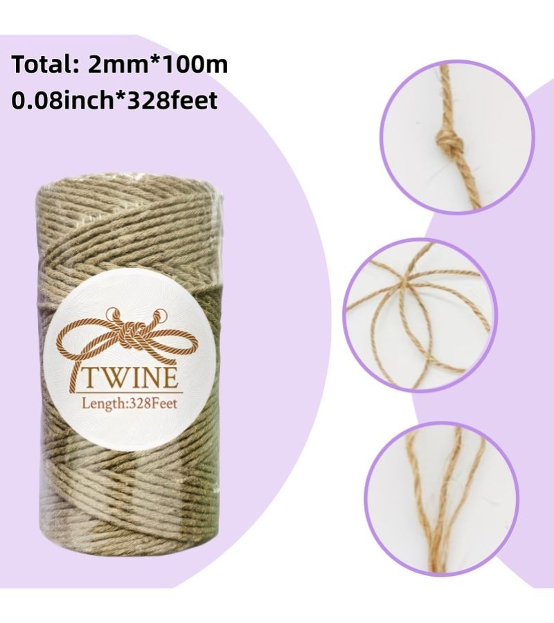 Vintage Jute Braiding Cord 328Ft 2Mm Retro Brown for Gift Tags Crafts Decor - Image 2