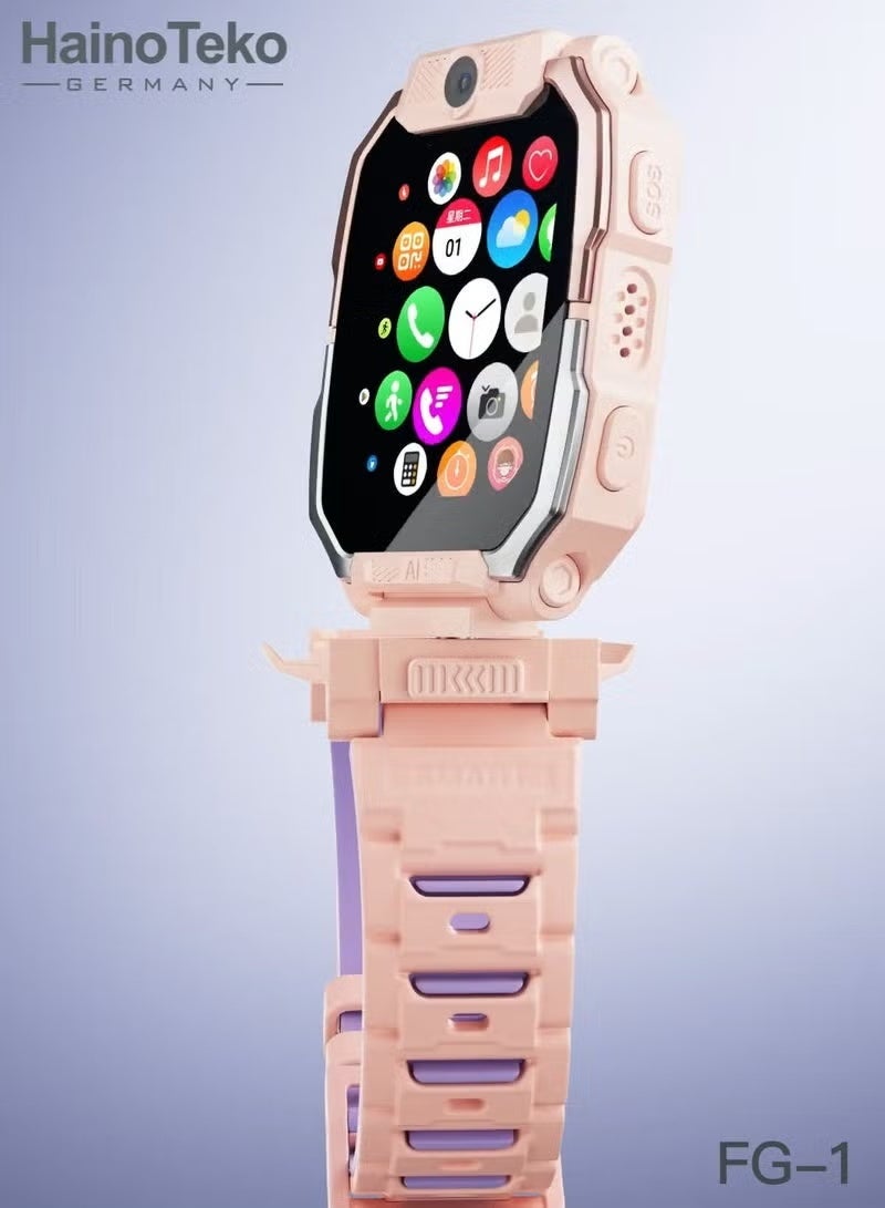 Haino Teko Arabic FG-1 Kids 5G Smart Watch with Dual Cameras, SIM Card Support, GPS Location Tracker, Video Calling, Touchscreen, Parental Controls, Safe Mode, Long Battery Life, Waterproof Design, Perfect for Girls – Pink Color - Image 2