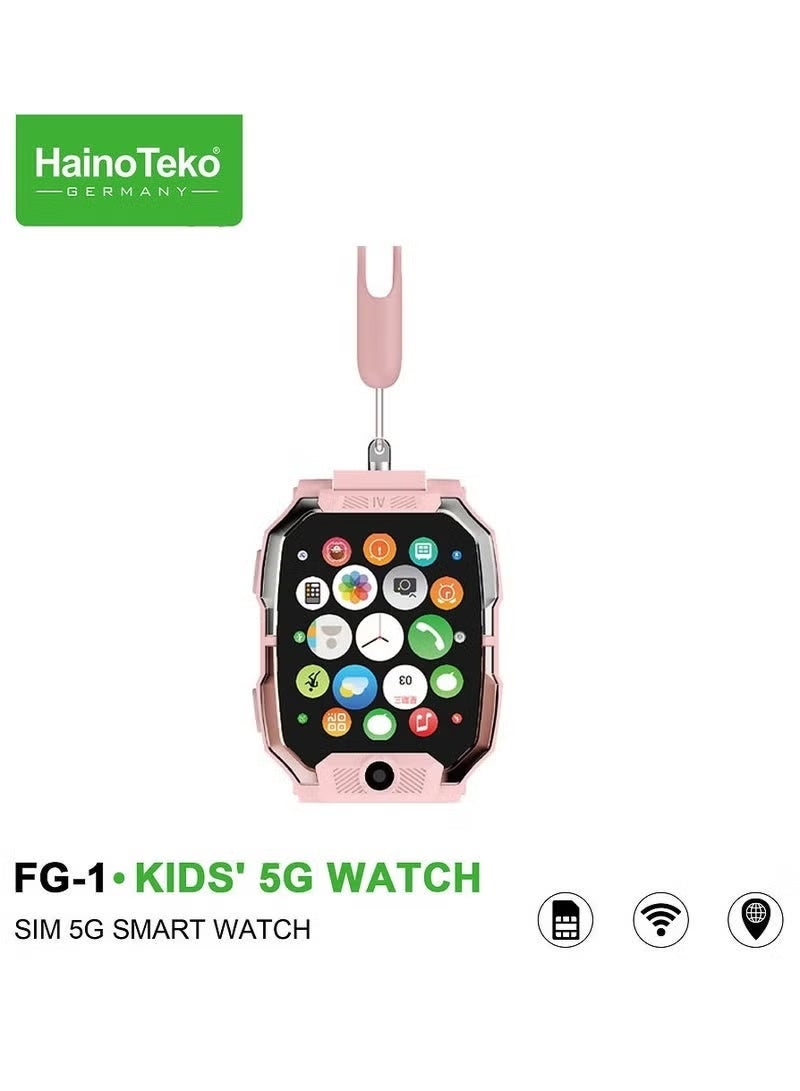 Haino Teko Arabic FG-1 Kids 5G Smart Watch with Dual Cameras, SIM Card Support, GPS Location Tracker, Video Calling, Touchscreen, Parental Controls, Safe Mode, Long Battery Life, Waterproof Design, Perfect for Girls – Pink Color - Image 1