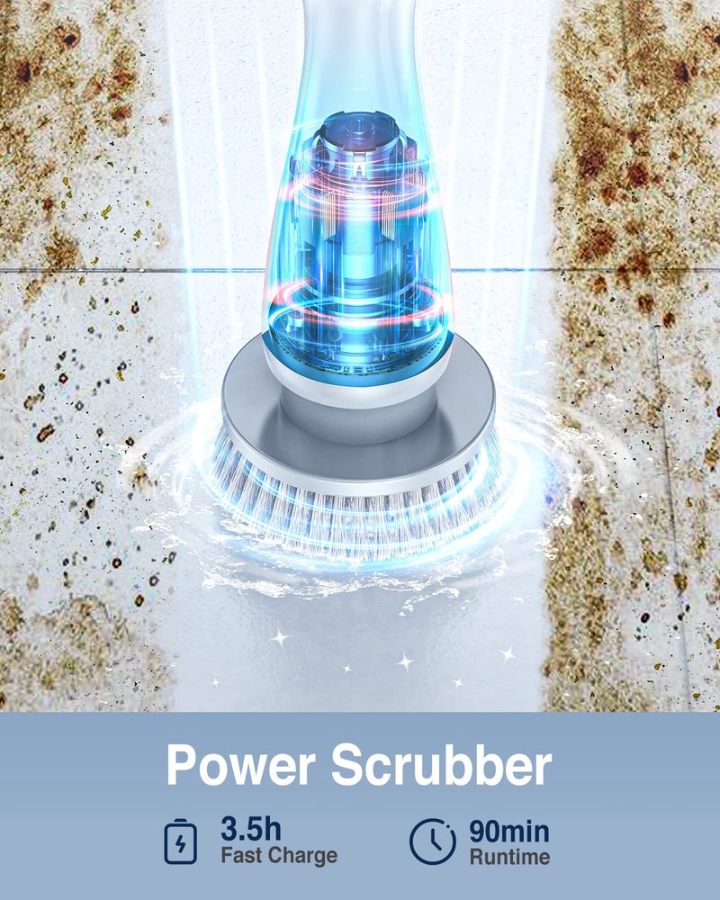 LABIGO Electric Spin Scrubber, Cordless Cleaning Brush Scrubber with 7 Replaceable Brush Heads and Adjustable Extension Handle, IPX7 Waterproof Power Cleaning Brush for Bathroom Tub Floor Tile Shower - Image 3