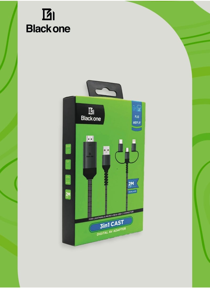 بلاك ون - 3 في 1 محول كابل HDMI نوع C مايكرو USB الهاتف MHL إلى HDMI النسخ المتطابق الهاتف إلى شاشة عرض التلفزيون HDTV 1080P - Image 1