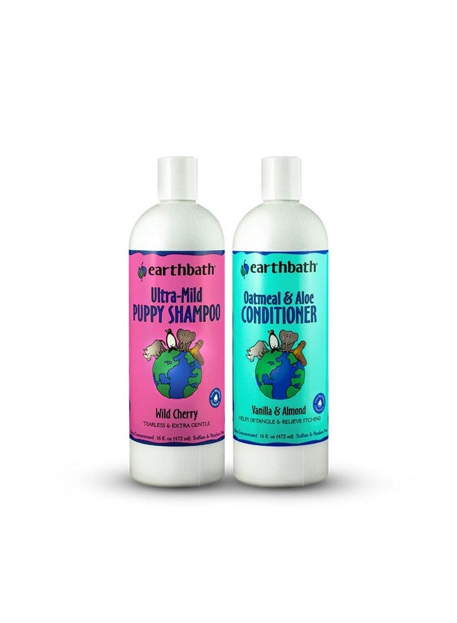 earthbath, Ultra-Mild Puppy Shampoo and Oatmeal & Aloe Conditioner - Best Dog Shampoo and Conditioner, Made in USA, 100% Cruelty Free Dog Wash, Soothing Oatmeal Shampoo for Dogs - 16 Oz (1 Set) - Image 1