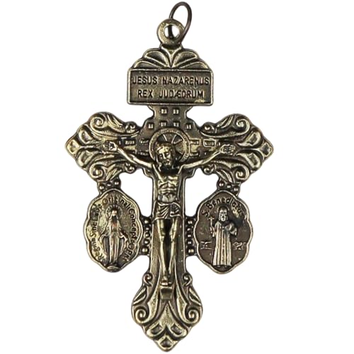 Needzo Bronze Pardon Crucifix with Miraculous and St Benedict Medal Catholic Charm for Devotionals 2 18 Inches - Image 1
