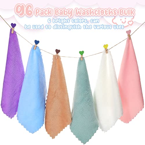 Chumia 96 Pack Baby Washcloths Bulk 10 x 10 Inch Soft Microfiber Coral Fleece Baby Face Towels Absorbent Wash Cloths for Newborn and Toddler,Gentle on Sensitive Skin for Face Body(Multicolor) - Image 3