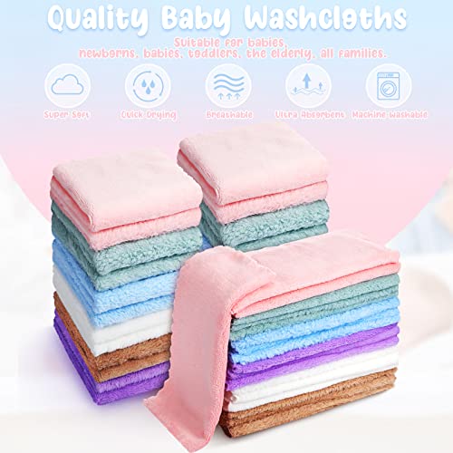 Chumia 96 Pack Baby Washcloths Bulk 10 x 10 Inch Soft Microfiber Coral Fleece Baby Face Towels Absorbent Wash Cloths for Newborn and Toddler,Gentle on Sensitive Skin for Face Body(Multicolor) - Image 4