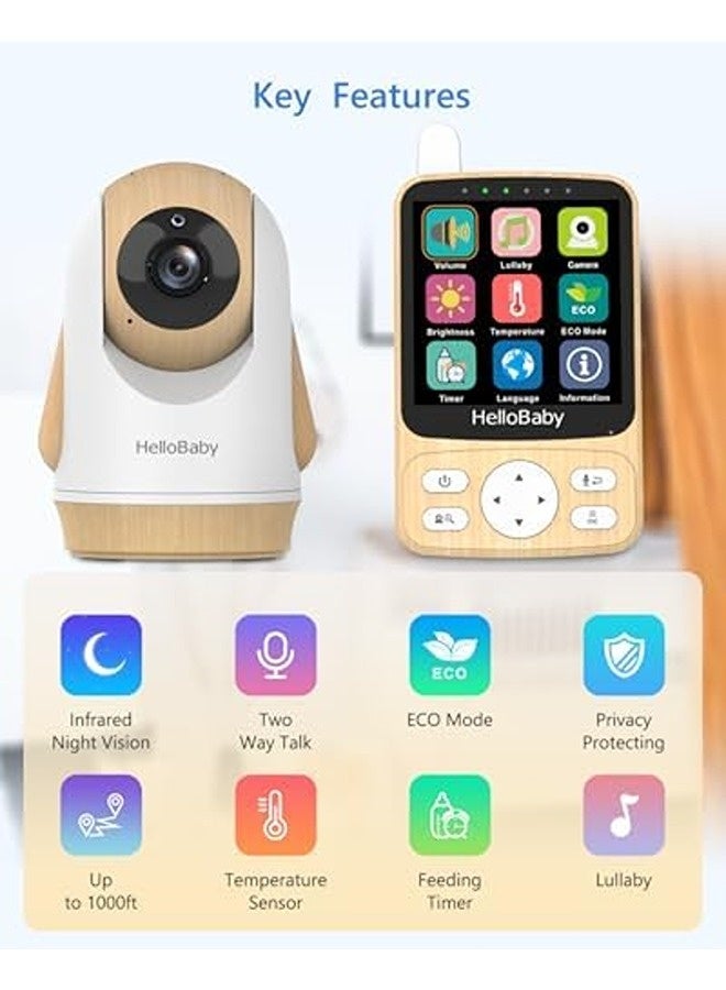 Hellobaby Baby Monitor with Camera & Audio, UAE Hot Climate Ready, 1000ft Range, Auto Night Vision, 2-Way Talk, VOX Mode, Temperature Alert, 8 Lullabies & 9 Languages - Image 4