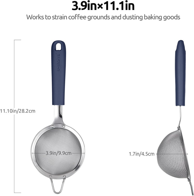 18/8 Stainless Steel Mesh Strainer: 9.9cm Kitchen Fine Mesh Sieve Food Colander with Riveted Sturdy Silicone Handle and 30 Mesh Hole for Straining Flour, Quinoa, Tea, Juice (Midnight Blue) - Image 2