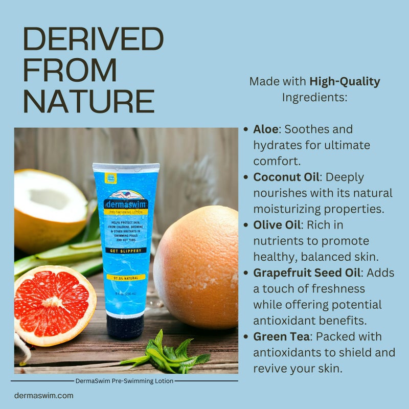 DERMASWIM Pre-Swim Lotion for Chlorine Protection â€“ 8 fl oz | 97.5% Natural & Paraben-Free | Vitamin-Enriched with Aloe & Green Tea | Shields & Moisturizes Skin Before Swimming in Pools or Hot Tubs - Image 2