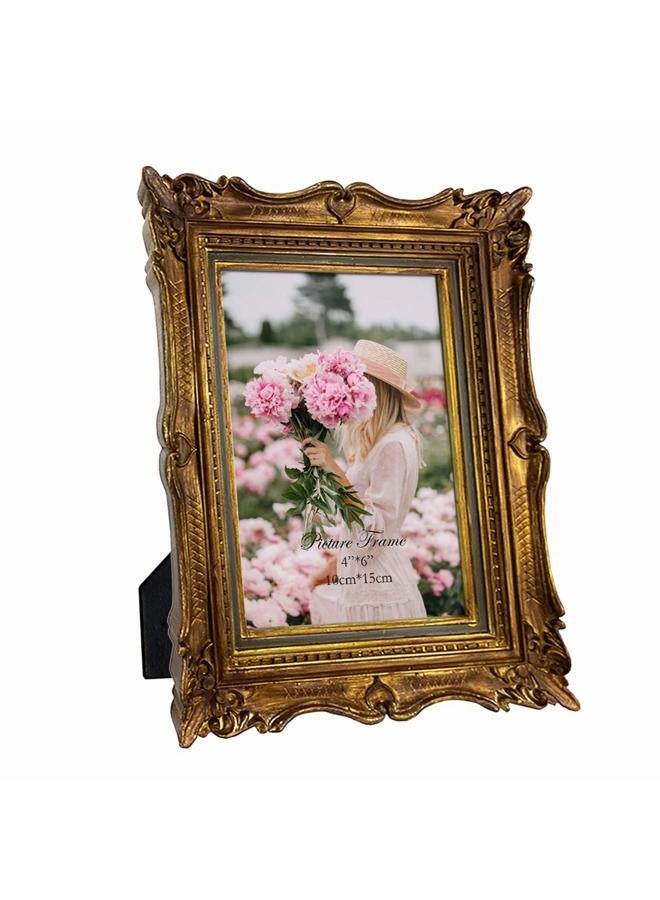 PHAREGE 4x6 Vintage Gold Picture Frame with Glass Front, 4 by 6 Ornate Antique Wedding Picture Frame for Bedroom, Living Room, Office, Displays Horizontally or Vertically On Tabletop - Image 1