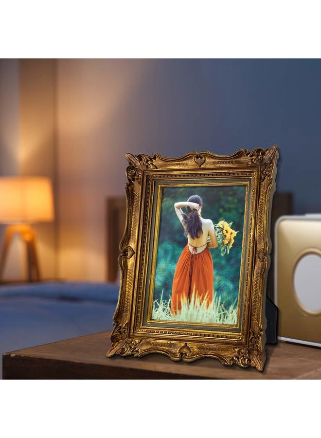 PHAREGE 4x6 Vintage Gold Picture Frame with Glass Front, 4 by 6 Ornate Antique Wedding Picture Frame for Bedroom, Living Room, Office, Displays Horizontally or Vertically On Tabletop - Image 3