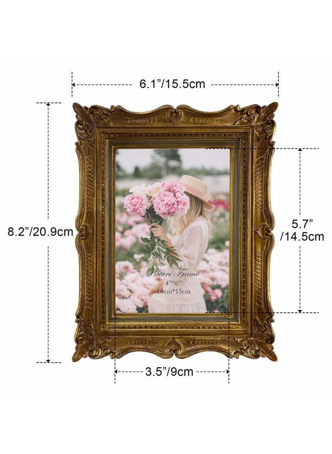 PHAREGE 4x6 Vintage Gold Picture Frame with Glass Front, 4 by 6 Ornate Antique Wedding Picture Frame for Bedroom, Living Room, Office, Displays Horizontally or Vertically On Tabletop - Image 2
