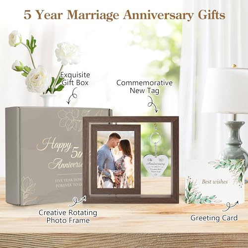HELORAY 5 Year Aniversario Gift for Her 5yr Anniversary Picture Frame Wood Gifts for 5th Anniversary Wedding Photo Frames Gift for Wife 5 Year Anniversary Decorations for Couple Wedding Anniversary - Image 2
