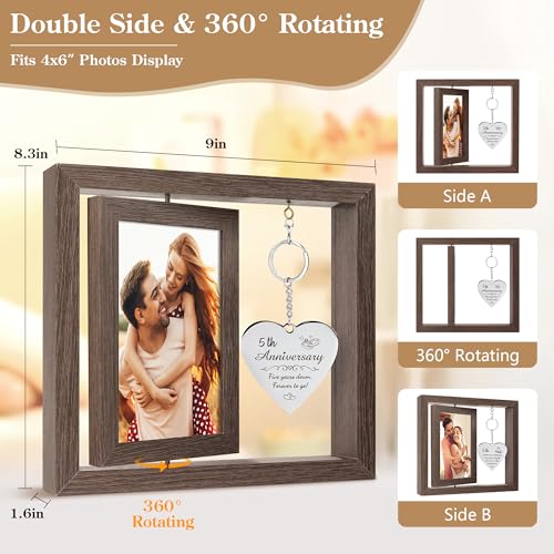 HELORAY 5 Year Aniversario Gift for Her 5yr Anniversary Picture Frame Wood Gifts for 5th Anniversary Wedding Photo Frames Gift for Wife 5 Year Anniversary Decorations for Couple Wedding Anniversary - Image 4