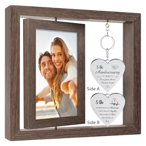 HELORAY 5 Year Aniversario Gift for Her 5yr Anniversary Picture Frame Wood Gifts for 5th Anniversary Wedding Photo Frames Gift for Wife 5 Year Anniversary Decorations for Couple Wedding Anniversary - Image 1