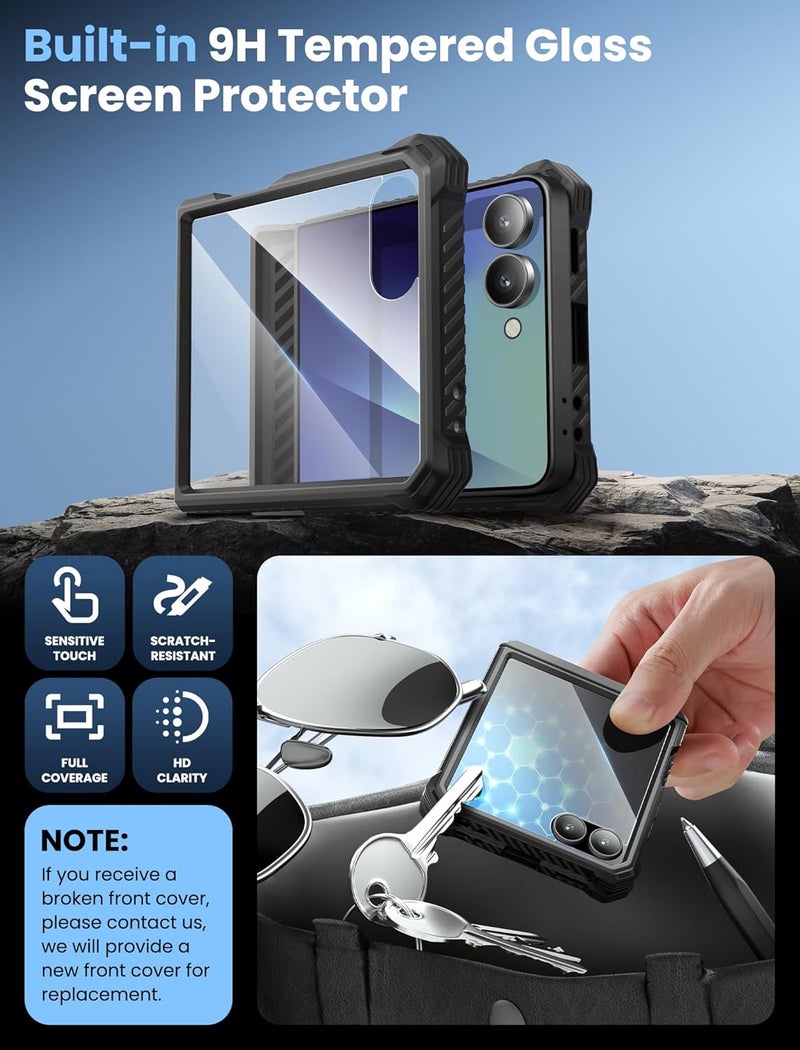 آي-بلاسون حافظة i-Blason لهاتف Samsung Galaxy Z Flip 7 مع حامل، [واقي شاشة من الزجاج المقوى] [حماية المفصل] [مشبك حزام]، حماية عسكرية لكامل الجسم لهاتف Samsung Z Flip 7، Armorbox، أسود - Image 4