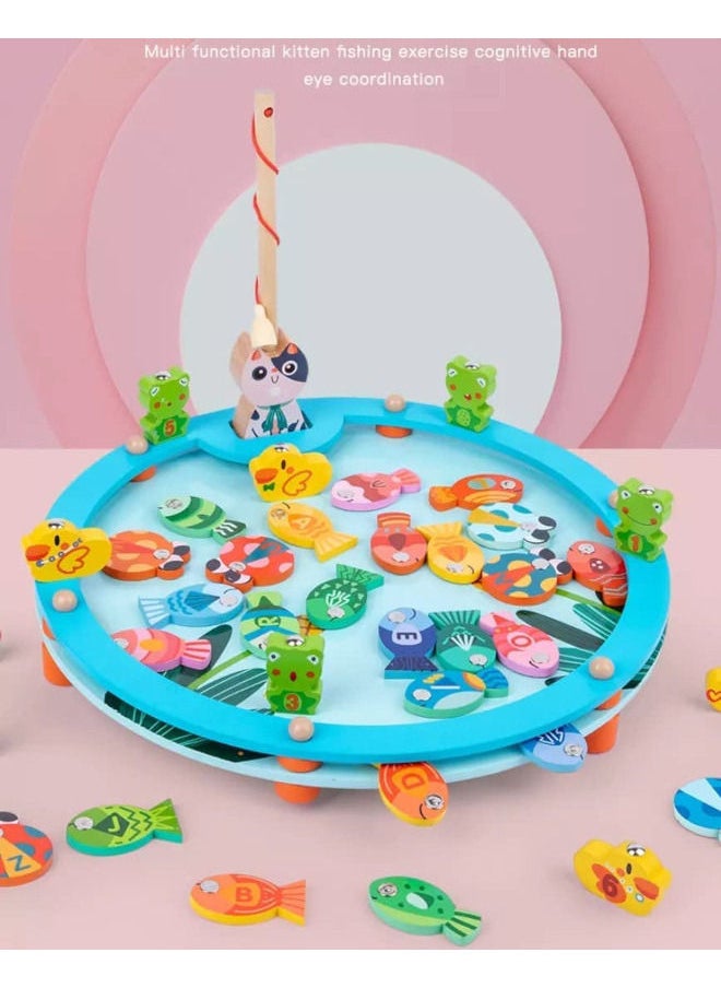 Cordova 26 PCS Magnetic Fishing Game Toddler Wooden Fishing Toy Wooden Toy Magnetic Fishing Game Cat Catch Fish Game For Kids  - Image 5