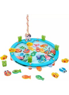 Cordova 26 PCS Magnetic Fishing Game Toddler Wooden Fishing Toy Wooden Toy Magnetic Fishing Game Cat Catch Fish Game For Kids  - Image 1