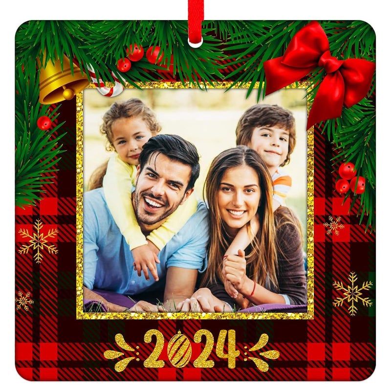 زينة صور عيد الميلاد SICOHOME لشجرة عيد الميلاد 2024 إطار صورة زينة عائلية عيد الميلاد 2024 مزدوجة الجوانب مخصصة مع إدخال صورة هدية