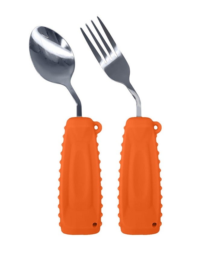Ehucon Adaptive Utensils  Easy to Hold for Independent Eating, Weighted Utensils for Hand Tremors (right hand, fork+spoon, orange) - Image 1