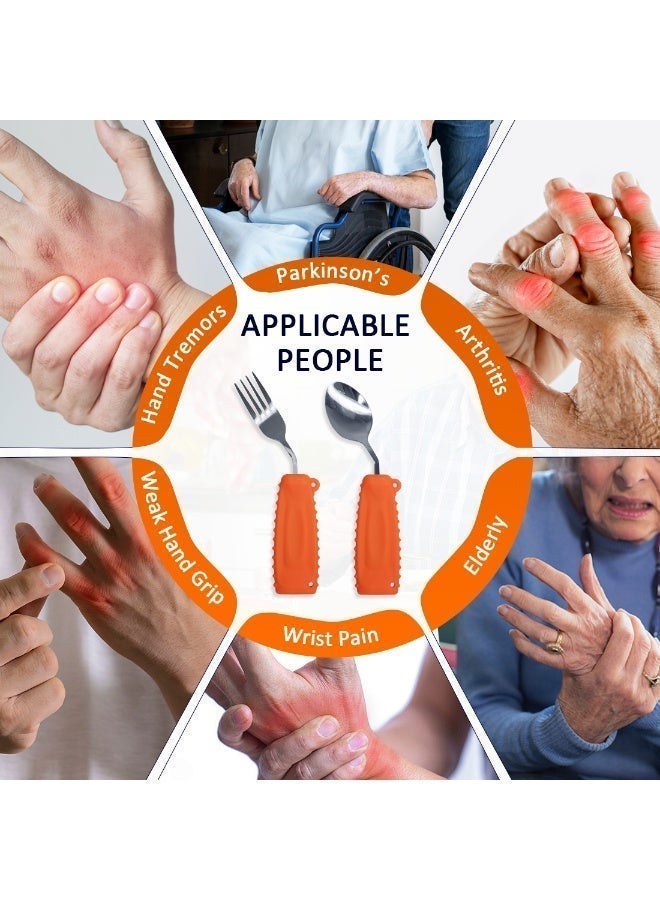 إيهوكون من السهل عقد جهاز التكيف الذاتي ، من أجل تناول الطعام بشكل مستقل ، من أجل تعزيز جهاز اليد الهزة (اليد اليمنى، الشوكة+ ملعقة ،أورانج) - Image 5
