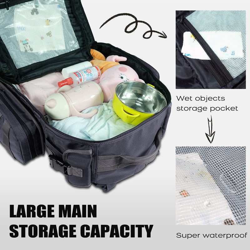 Dinictis Dad Diaper Bag, Mens Diaper Bag Backpack with Diaper Changing Mat, Military Diaper Backpack with Molle Webbing, Waterproof Pouch, Baby Wipes pocket, Insulated Bottle Pockets- Dark Grey - Image 4