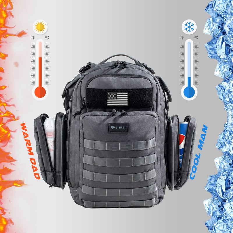 Dinictis Dad Diaper Bag, Mens Diaper Bag Backpack with Diaper Changing Mat, Military Diaper Backpack with Molle Webbing, Waterproof Pouch, Baby Wipes pocket, Insulated Bottle Pockets- Dark Grey - Image 2