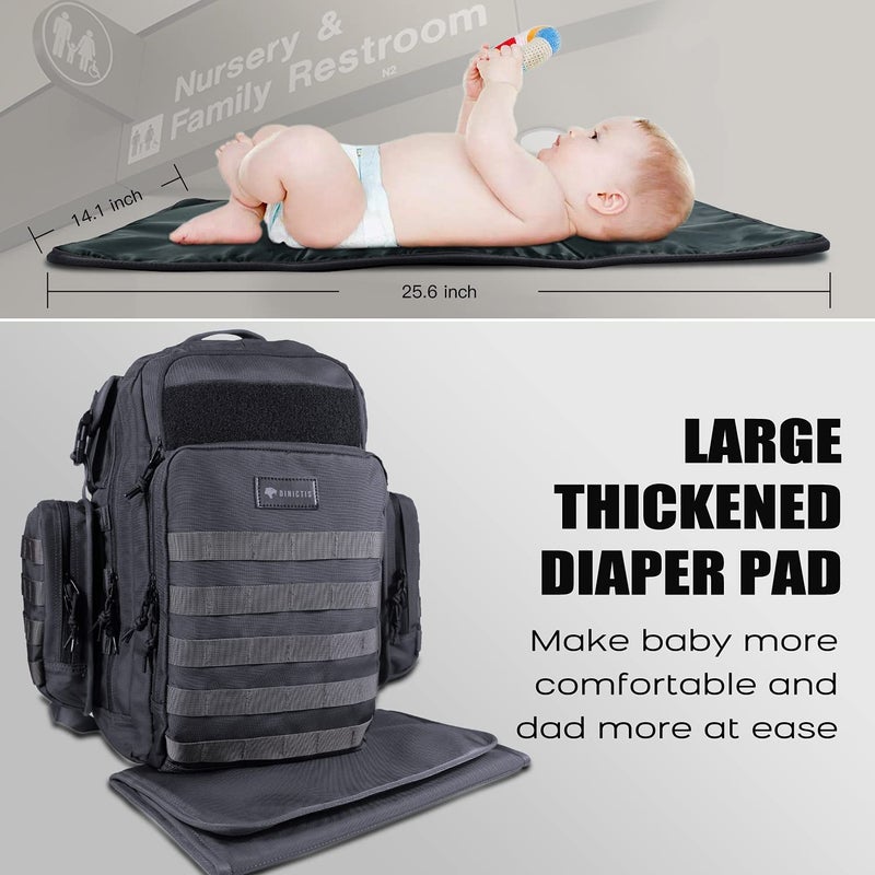 Dinictis Dad Diaper Bag, Mens Diaper Bag Backpack with Diaper Changing Mat, Military Diaper Backpack with Molle Webbing, Waterproof Pouch, Baby Wipes pocket, Insulated Bottle Pockets- Dark Grey - Image 5