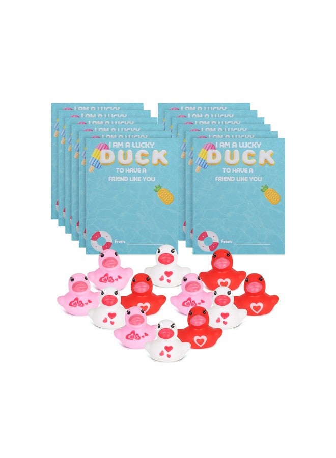 Primo Lines 12 Ducks Set - 12pcs Mini Rubber Ducks, 12pcs Cards, & 1 Glue Sheet for Party & Games (Valentine's Day) - Image 1