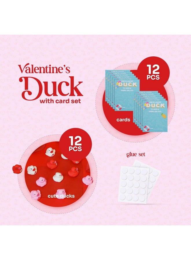 Primo Lines 12 Ducks Set - 12pcs Mini Rubber Ducks, 12pcs Cards, & 1 Glue Sheet for Party & Games (Valentine's Day) - Image 2