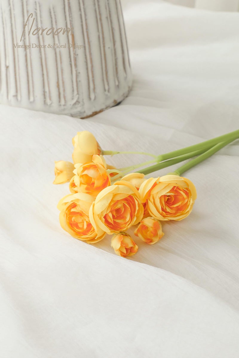 Floroom Ranunculus Artificial Flowers 18 Pcs Golden Yellow Faux Silk Mini Ranunculus Bulk Fake Wedding Filler Flowers for DIY Bouquets, Centerpieces, Bridal Shower Decorations & Arrangements - Image 4