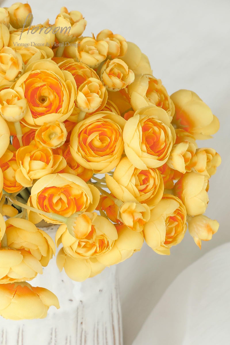 Floroom Ranunculus Artificial Flowers 18 Pcs Golden Yellow Faux Silk Mini Ranunculus Bulk Fake Wedding Filler Flowers for DIY Bouquets, Centerpieces, Bridal Shower Decorations & Arrangements - Image 5