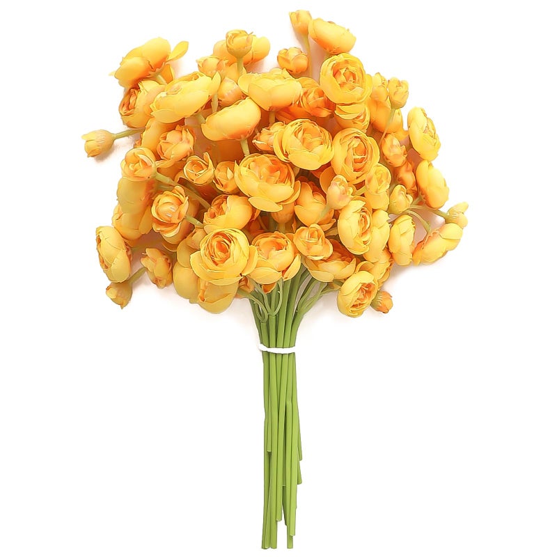 Floroom Ranunculus Artificial Flowers 18 Pcs Golden Yellow Faux Silk Mini Ranunculus Bulk Fake Wedding Filler Flowers for DIY Bouquets, Centerpieces, Bridal Shower Decorations & Arrangements - Image 1