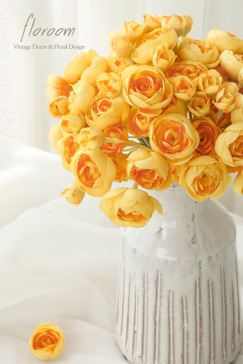 Floroom Ranunculus Artificial Flowers 18 Pcs Golden Yellow Faux Silk Mini Ranunculus Bulk Fake Wedding Filler Flowers for DIY Bouquets, Centerpieces, Bridal Shower Decorations & Arrangements - Image 3