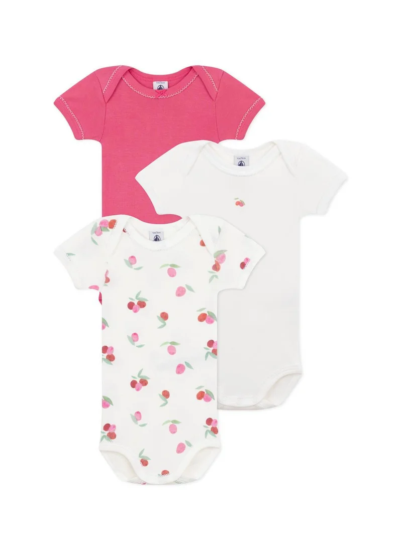 بيتي باتو Set of 3 baby cotton short-sleeved floral bodysuits