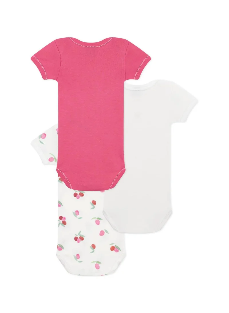 بيتي باتو Set of 3 baby cotton short-sleeved floral bodysuits