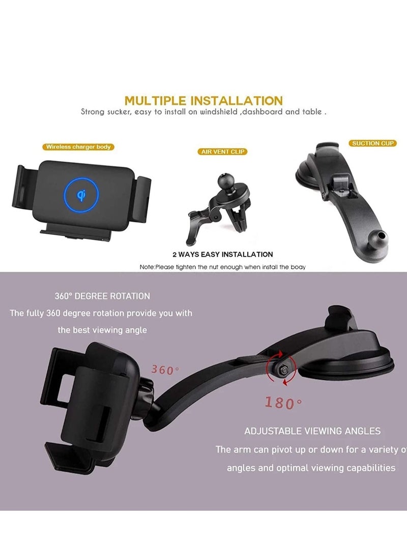 Excefore حامل شاحن سيارة لاسلكي Qi بقوة 15 وات متوافق مع هاتف Galaxy Z Fold3 Fold2 Fold S22 Ultra Google Pixel 6 Pro iPhone 14/13/12/11 Max بمشبك تلقائي سريع - Image 5