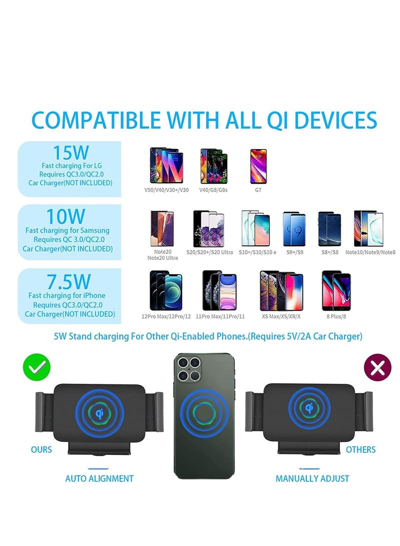 Excefore حامل شاحن سيارة لاسلكي Qi بقوة 15 وات متوافق مع هاتف Galaxy Z Fold3 Fold2 Fold S22 Ultra Google Pixel 6 Pro iPhone 14/13/12/11 Max بمشبك تلقائي سريع - Image 2