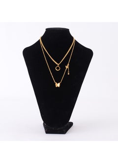 Akher el Ankoud Two-layer chain intertwined with a circular and butterfly pendant Necklace  - Image 1